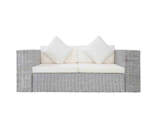 Canapea cu 2 locuri cu perne, gri, ratan natural, 3 image