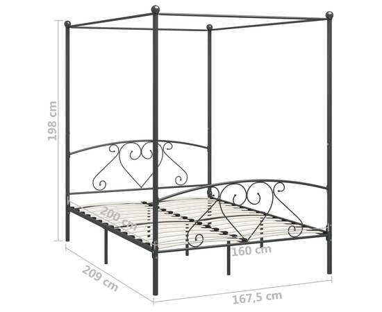 Cadru de pat cu baldachin, gri, 160 x 200 cm, metal, 5 image