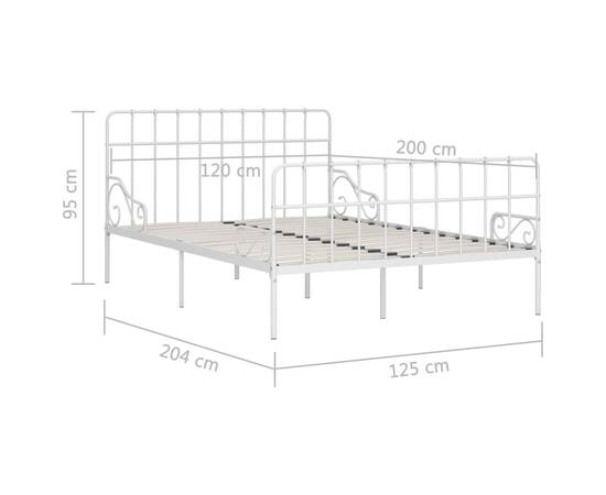 Cadru de pat cu bază din șipci, alb, 120 x 200 cm, metal, 5 image