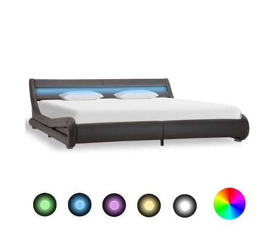 Cadru de pat cu led, gri, 180 x 200 cm, piele artificială