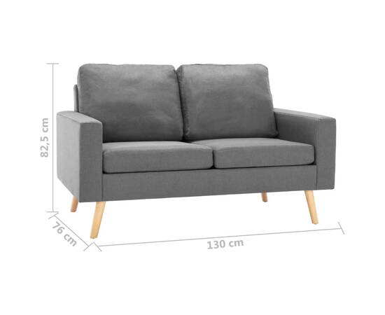 Canapea cu 2 locuri, gri deschis, material textil, 7 image