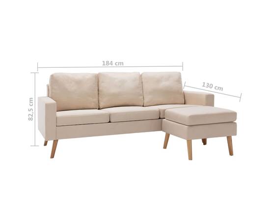 Canapea cu 3 locuri și taburet, crem, material textil, 7 image