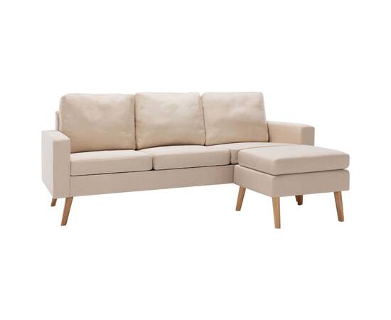 Canapea cu 3 locuri și taburet, crem, material textil, 2 image