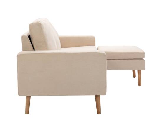 Canapea cu 3 locuri și taburet, crem, material textil, 4 image