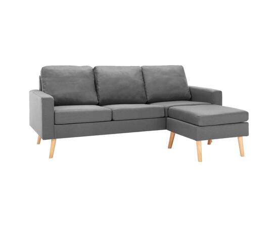 Canapea cu 3 locuri și taburet, gri deschis, material textil, 2 image