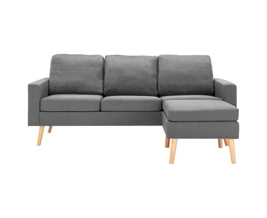 Canapea cu 3 locuri și taburet, gri deschis, material textil, 3 image