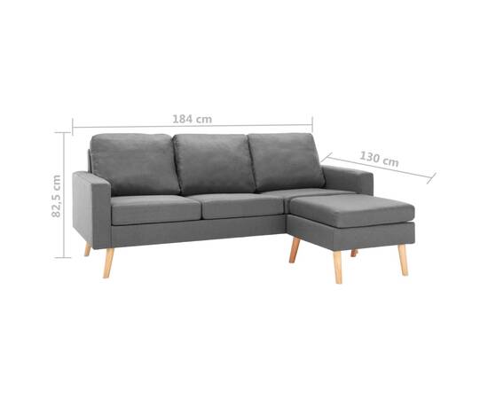Canapea cu 3 locuri și taburet, gri deschis, material textil, 7 image
