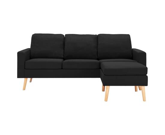 Canapea cu 3 locuri și taburet, negru, material textil, 3 image