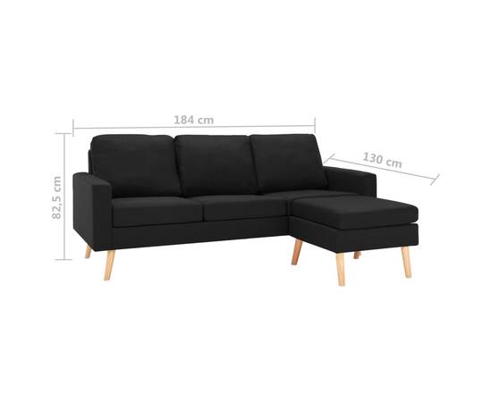 Canapea cu 3 locuri și taburet, negru, material textil, 7 image