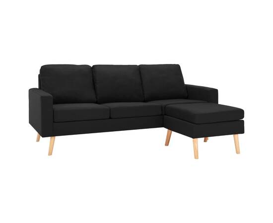Canapea cu 3 locuri și taburet, negru, material textil, 2 image