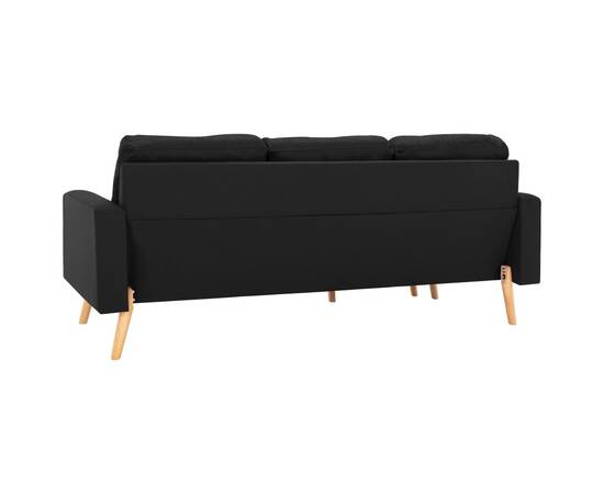 Canapea cu 3 locuri și taburet, negru, material textil, 5 image