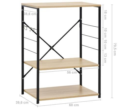 Dulap cuptor microunde, negru și stejar, 60x39,6x79,5 cm, pal, 8 image