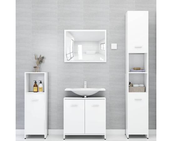 Set mobilier de baie, 3 piese, alb, pal, 3 image