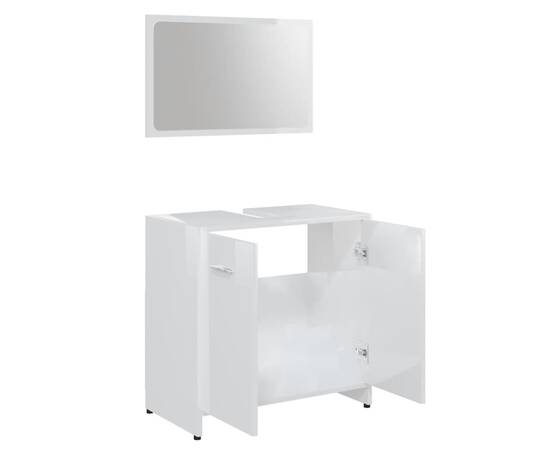 Set mobilier de baie, 3 piese, alb extralucios, pal, 7 image