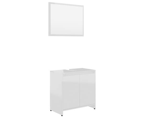 Set mobilier de baie, 3 piese, alb extralucios, pal, 9 image