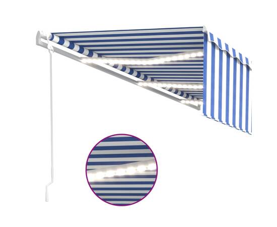 Copertină automată cu stor&led&senzor vânt, albastru/alb, 6x3 m, 4 image