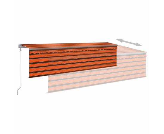 Copertină automată cu stor&senzor vânt&led, portocaliu&maro, 5x3 m, 4 image