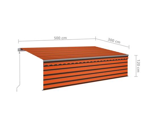 Copertină automată cu stor&senzor vânt&led, portocaliu&maro, 5x3 m, 9 image