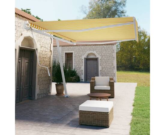 Copertină autonomă retractabilă automat galben&alb 500x350 cm