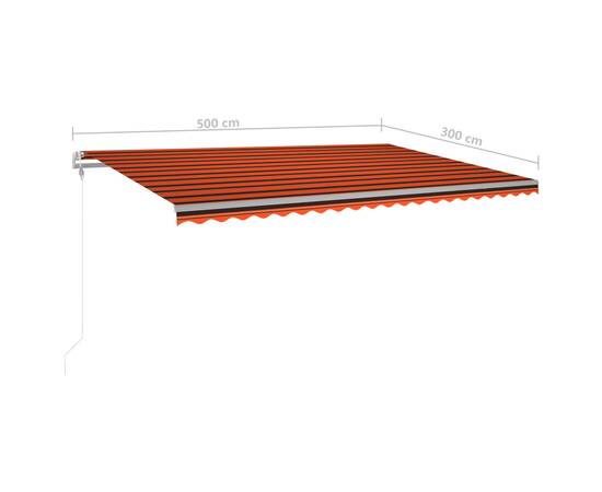 Copertină retractabilă automat cu stâlpi portocaliu&maro 5x3 m, 11 image