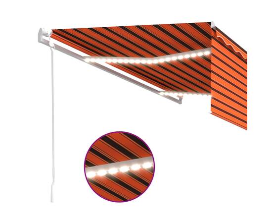 Copertină retractabilă automat cu stor&senzor vânt&led, portocaliu&maro, 5x3 m, 4 image