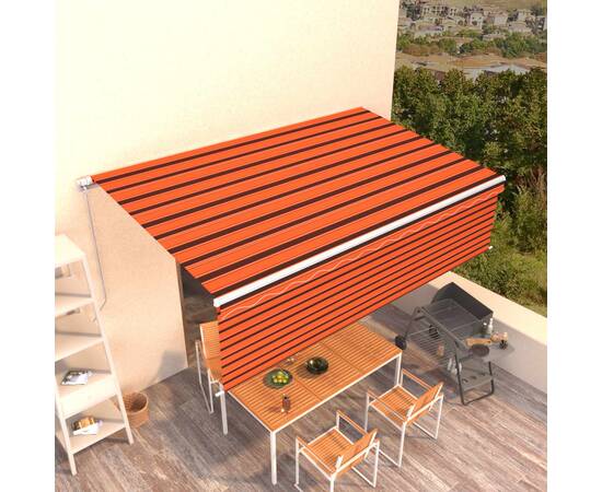 Copertină retractabilă manual, cu stor, portocaliu&maro, 5x3 m