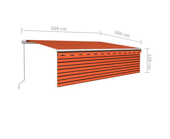 Copertină retractabilă manual, cu stor, portocaliu&maro, 5x3 m, 7 image