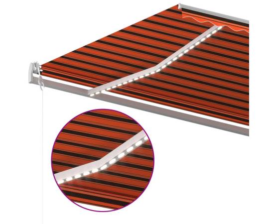 Copertină retractabilă manual cu led portocaliu&maro 500x300 cm, 7 image