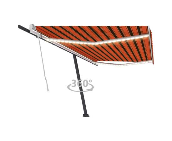 Copertină retractabilă manual cu led portocaliu&maro 500x300 cm