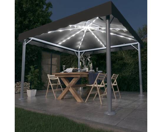 Pavilion cu șiruri de lumini led, antracit, 300x300cm aluminiu