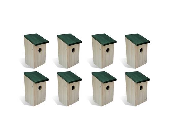 Căsuțe de păsări, 8 buc., 12 x 12 x 22 cm, lemn