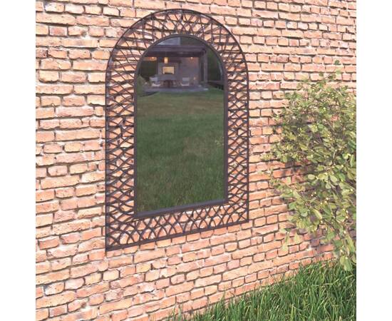 Oglindă de perete de grădină, negru, 50 x 80 cm, arcuită