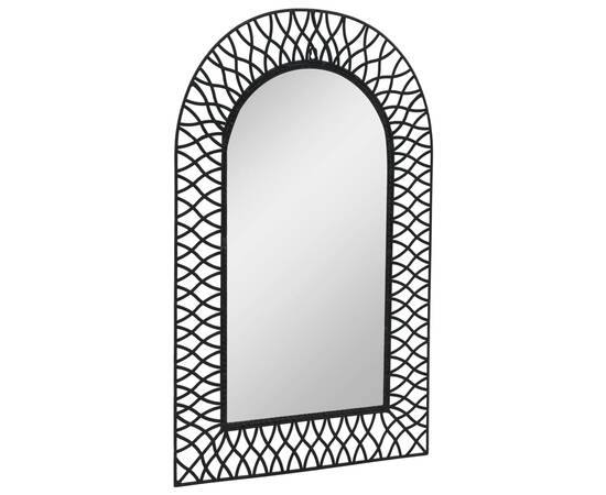 Oglindă de perete de grădină, negru, 50 x 80 cm, arcuită, 2 image