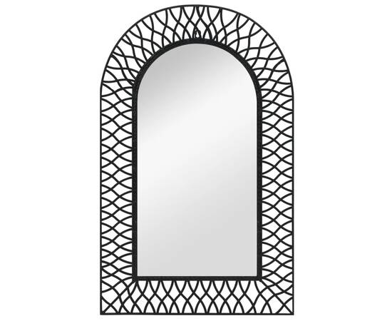 Oglindă de perete de grădină, negru, 50 x 80 cm, arcuită, 3 image
