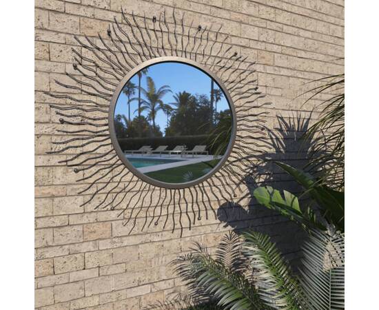 Oglindă de perete de grădină, negru, 80 cm, raze de soare