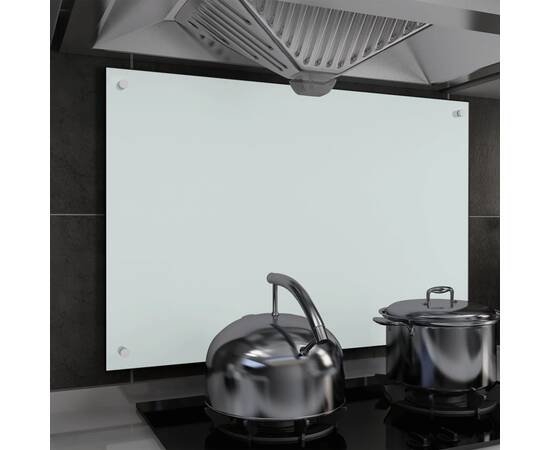 Panou antistropi bucătărie, alb, 90x60 cm, sticlă securizată
