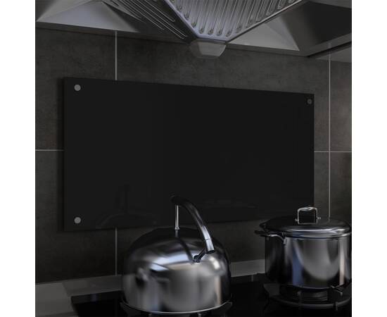 Panou antistropi bucătărie, negru, 80x40 cm, sticlă securizată