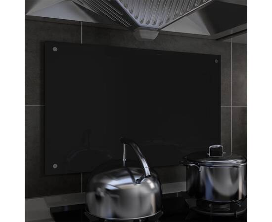 Panou antistropi bucătărie, negru, 80x50 cm, sticlă securizată