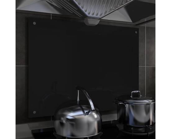 Panou antistropi bucătărie, negru, 80x60 cm, sticlă securizată