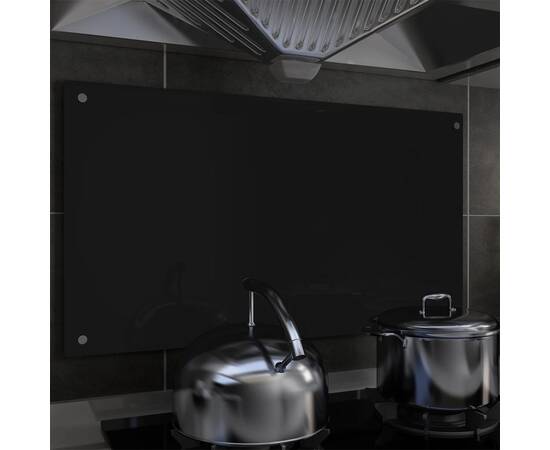 Panou antistropi bucătărie, negru, 90x50 cm, sticlă securizată