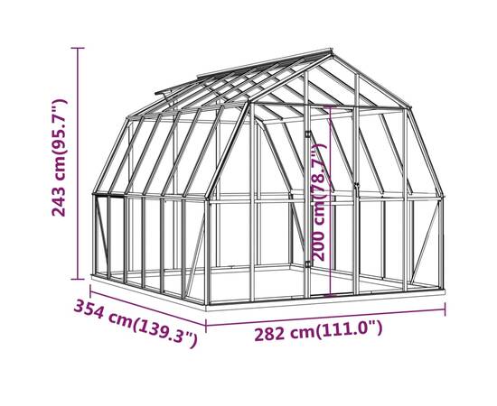 Seră cu cadru de bază, antracit, 9,98 m², aluminiu, 8 image