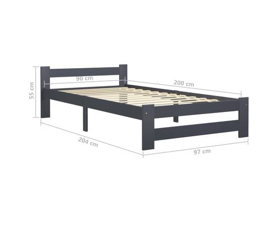 Cadru de pat, gri închis, 90 x 200 cm, lemn masiv pin, 6 image