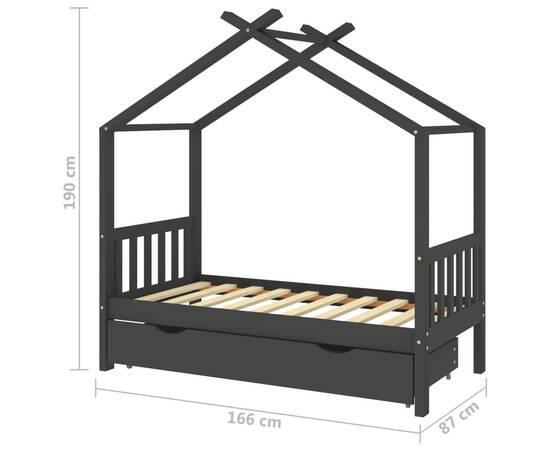 Cadru pat copii cu sertar gri închis 80x160 cm lemn masiv pin, 7 image