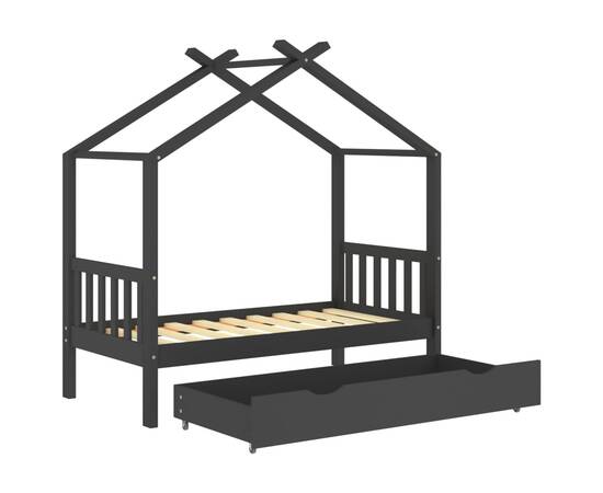 Cadru pat copii cu sertar gri închis 80x160 cm lemn masiv pin, 5 image