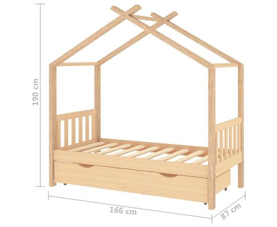 Cadru pat de copii, cu un sertar, 80x160 cm, lemn masiv de pin, 7 image