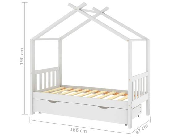 Cadru pat de copii cu un sertar, alb, 80x160 cm, lemn masiv pin, 7 image