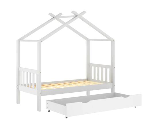 Cadru pat de copii cu un sertar, alb, 80x160 cm, lemn masiv pin, 5 image