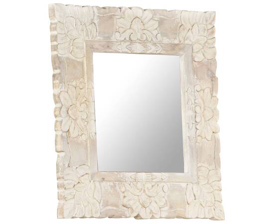 Oglindă albă 50x50 cm, lemn masiv de mango, 2 image