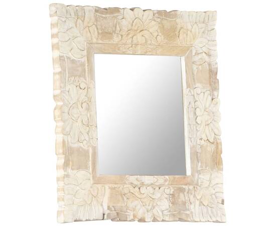Oglindă albă 50x50 cm, lemn masiv de mango, 7 image