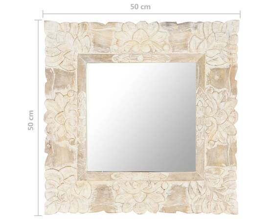 Oglindă albă 50x50 cm, lemn masiv de mango, 6 image